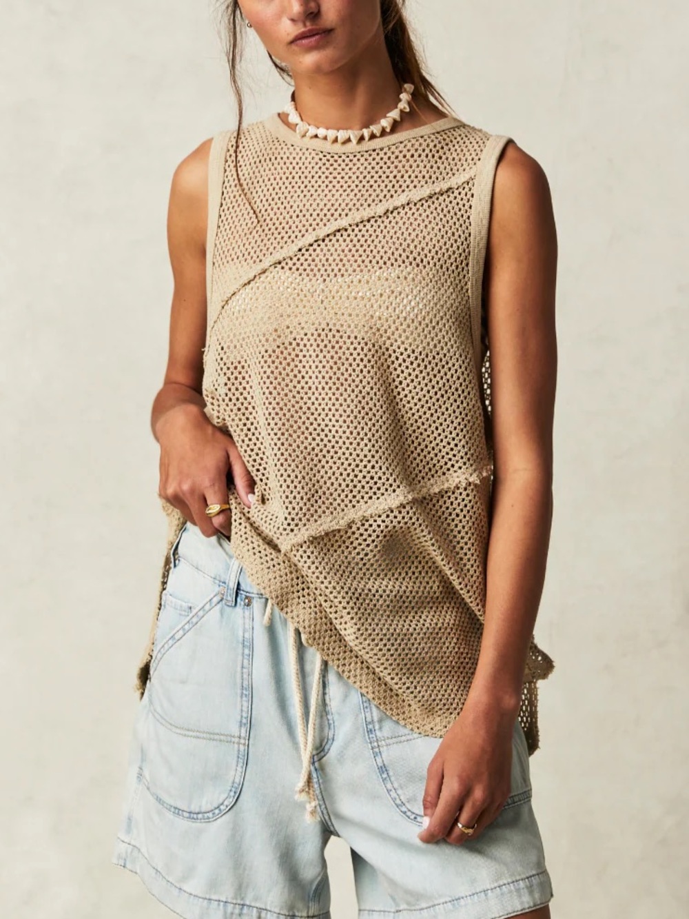 Free People Shore Side Muscle Tank in Dunes